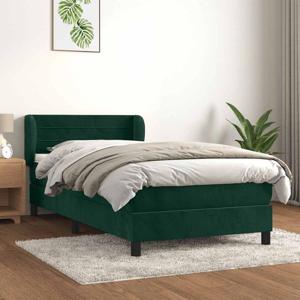 vidaXL Posteľný rám boxsping s matracom tmavozelený 80x200 cm zamat