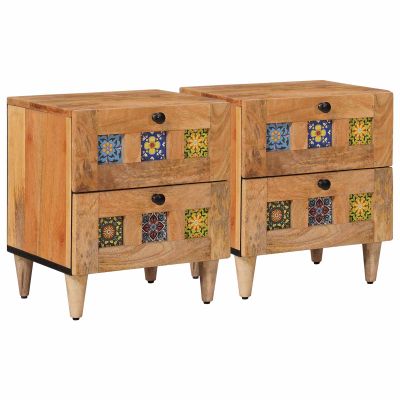 vidaXL Nočný stolík 2 pcs Prírodná 40 x 33 x 46 cm Masívne mango drevo