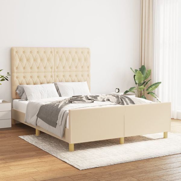 vidaXL Posteľ bez matraca krémová 140x190 cm látka