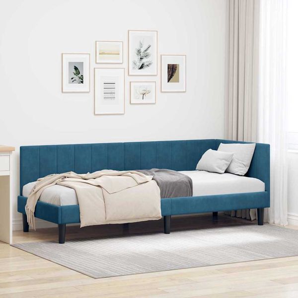 vidaXL Rohový rám postele s čelnou doskou Modrá 80 cm x 200 cm Zamat