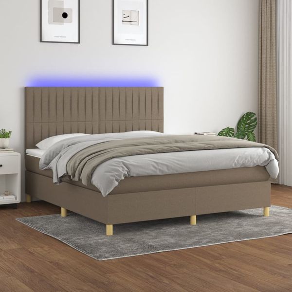 vidaXL Posteľ boxsping s matracom a LED sivohnedá 180x200 cm látka