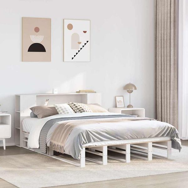 vidaXL Posteľ s knižnicou bez matraca biela 140x190cm masívne drevo