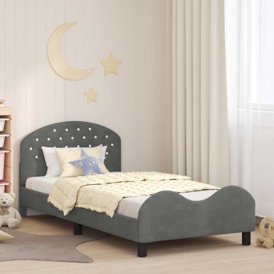 vidaXL Detský rám na posteľ s čelom Tmavosivá 80 x 200 cm Zamat