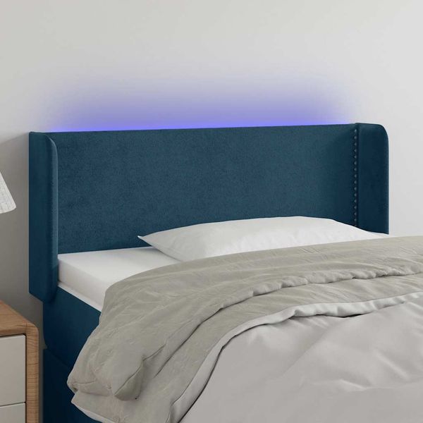 vidaXL Čelo postele s LED tmavomodré 93x16x78/88 cm zamat