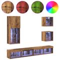 vidaXL TV nástenné jednotky s LED 5 ks Staré drevo 100 x 30 x 30 cm