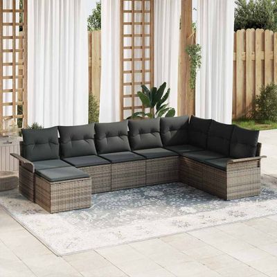 vidaXL Súprava záhradných pohoviek s vankúšom 8 pcs Sivá Poly ratan