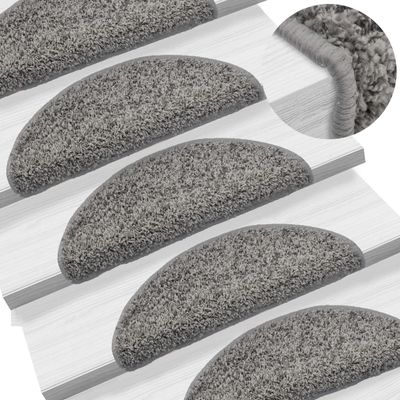vidaXL Schodové rohože 15 ks 56x17x3 cm sivé, polkruhové