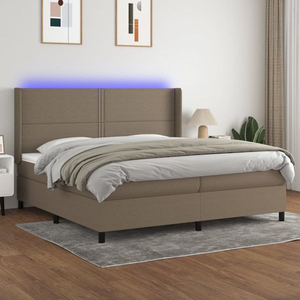 vidaXL Posteľ boxsping s matracom a LED sivohnedá 200x200 cm látka