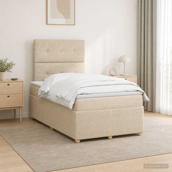 vidaXL LED boxspring posteľ s matracom Krémová 120 x 200 cm Látka