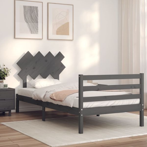 vidaXL Rám postele s čelom sivý 100x200 cm masívne drevo