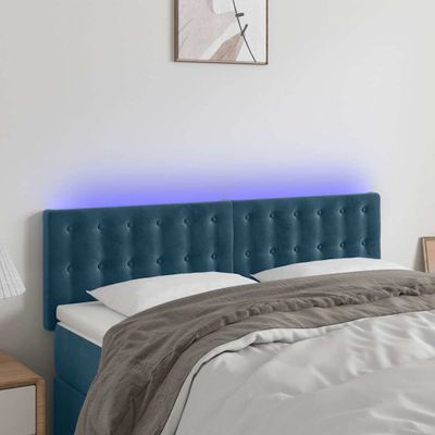 vidaXL Čelo postele s LED tmavomodré 144x5x78/88 cm zamat