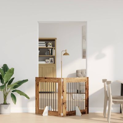vidaXL Skladacia psia brána so stojanmi 2 ks Staré drevo 160,5 cm