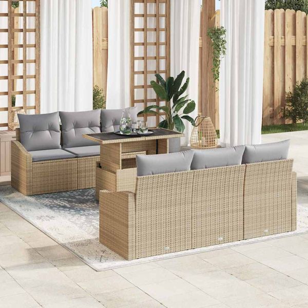 vidaXL Súprava záhradných pohoviek 7 pcs Beige a svetlo šedá polyratan