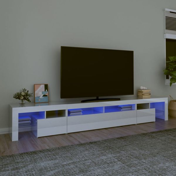 vidaXL TV skrinka s LED svetlami lesklá biela 260x36,5x40 cm