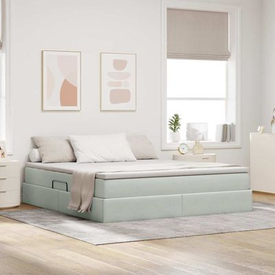 vidaXL Postel s úložným prostorem a matrací Svetlosivá 180 x 200 cm