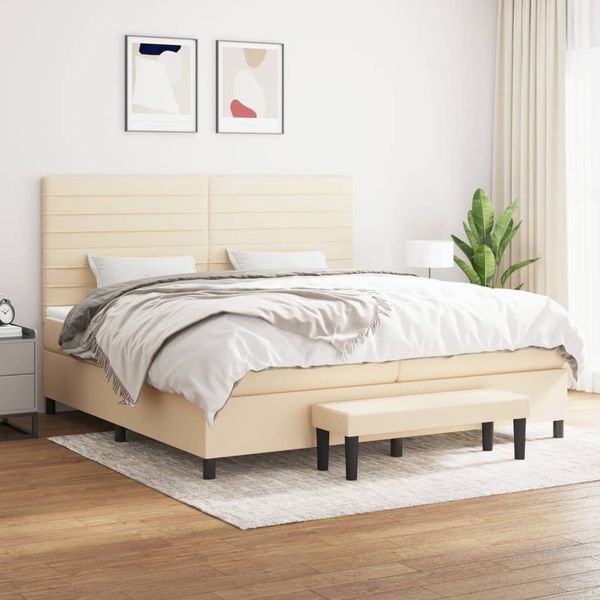 vidaXL Boxspring posteľ s matracom krémová 200x200 cm látka