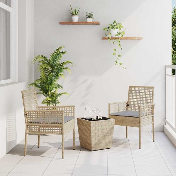 vidaXL Záhradný bistro set 3 pcs Béžová polyratan