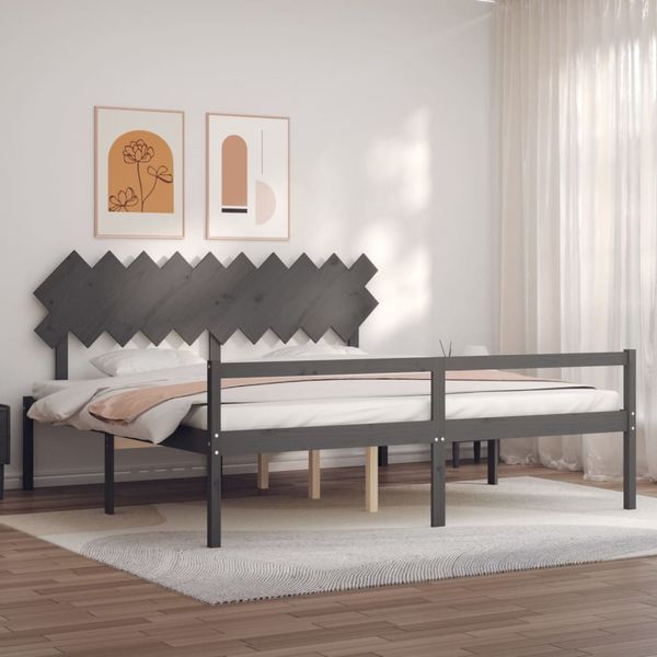 vidaXL Posteľ pre seniorov s čelom, sivá, 200x200 cm, drevený masív