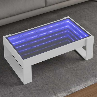 vidaXL Konferenčný stolík s nekonečnými LED biely 90x53x30 cm