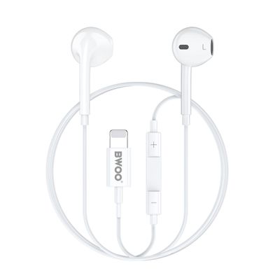 BWOO Káblové slúchadlá Lightning s ovládaním hlasitosti HF179 biela