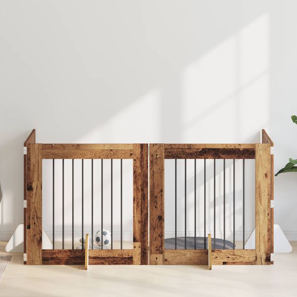 vidaXL Brána pre psov so stojanmi 4 pcs Staré drevo 80 x 80 cm
