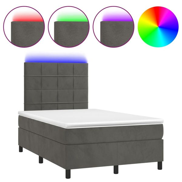 vidaXL Boxspring posteľ s matracom a LED, tmavosivá 120x190 cm, zamat