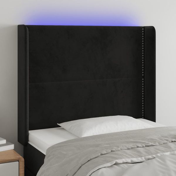 vidaXL Čelo postele s LED čierne 93x16x118/128 cm zamat