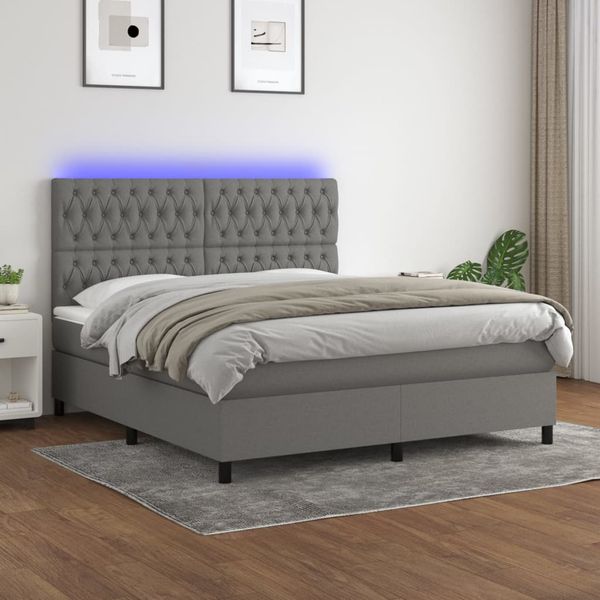 vidaXL Posteľ boxsping s matracom a LED tmavosivá 180x200 cm látka