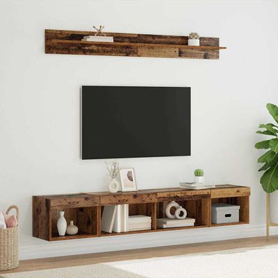 vidaXL Sada nástenného kabinetu na TV s LED Nástenný 5 pcs Staré drevo
