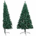 vidaXL Osvetlený umelý polovičný vianočný stromček+gule, zelený 150 cm
