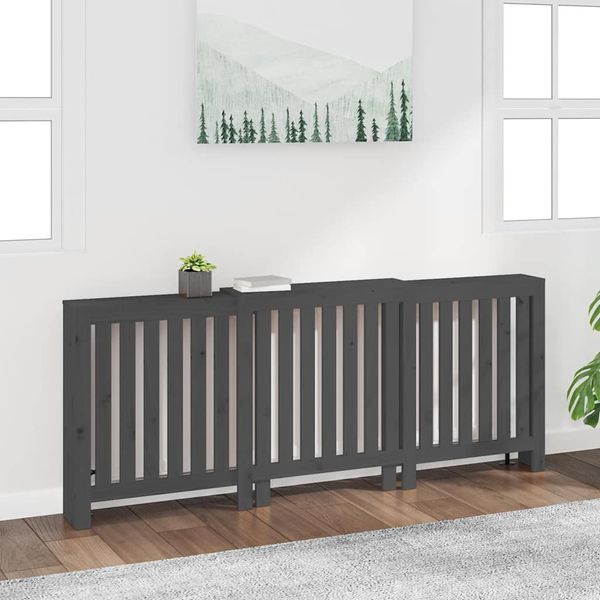 vidaXL Kryt na radiátor sivý 210x21x85 cm masívna borovica