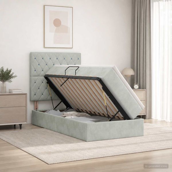 vidaXL Postel s úložným prostorem a matrací Svetlosivá 100 x 200 cm