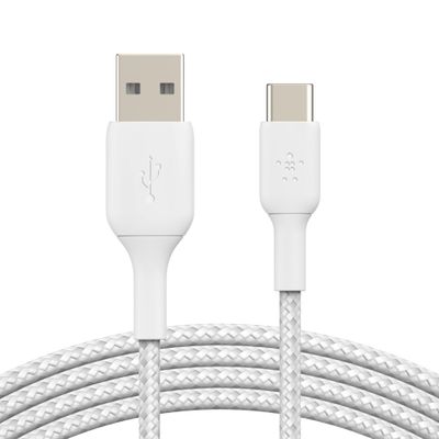 BELKIN kábel opletený USB-C - USB-A, 2m, biely