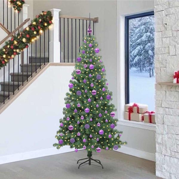 vidaXL Vianočný stromček s 300 LED-i so stojanom Zelená 240 cm PVC