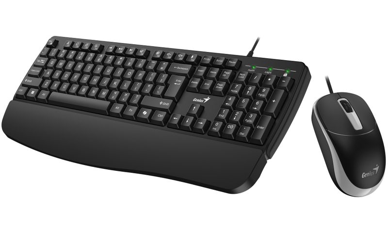 GENIUS KM-123/ Drátový set/ Ergo předložka/ Copilot/ USB/ černá/ CZ+SK layout Klávesnice s myší, USB, Copilot podpora, palmrest, 1200 DPI optická myš, zkratkové klávesy, cerná