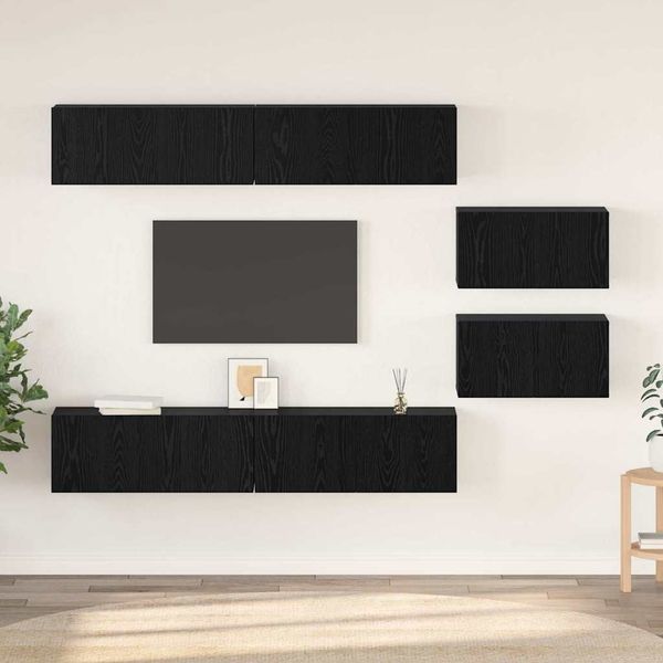 vidaXL Zostava TV skriniek Nástenný 6 pcs Čierny dub Kompozitné drevo