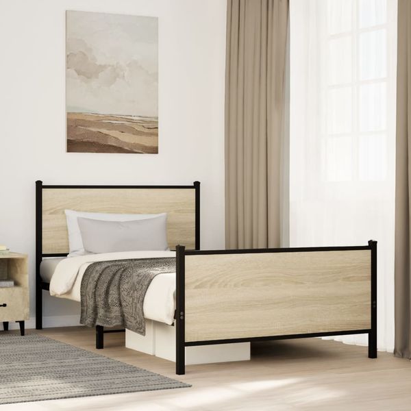 vidaXL Kovový posteľný rám bez matraca dub sonoma 100x200 cm