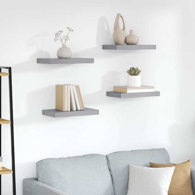 vidaXL Plávajúce nástenné police 4 ks, sivé 23x23,5x3,8 cm, MDF