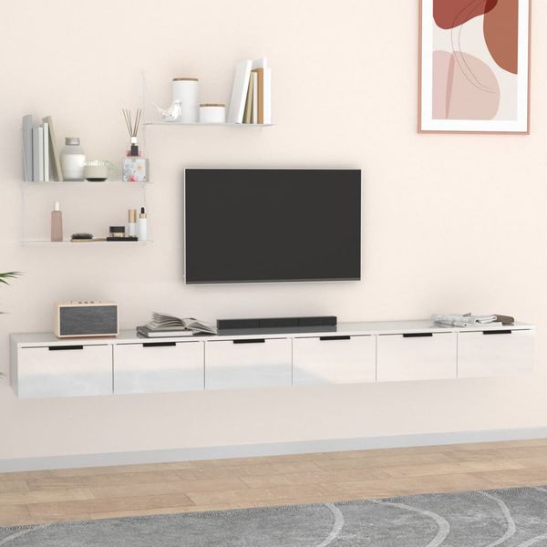 vidaXL Nástenné skrinky 2 ks lesklé biele 102x30x20cm spracované drevo