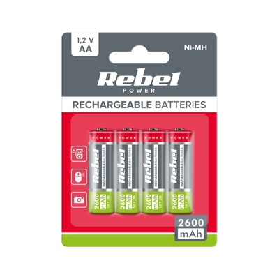 Nabíjacie batérie AA (R06) 1,2V/2600mAh REBEL 4ks / blister BAT2012