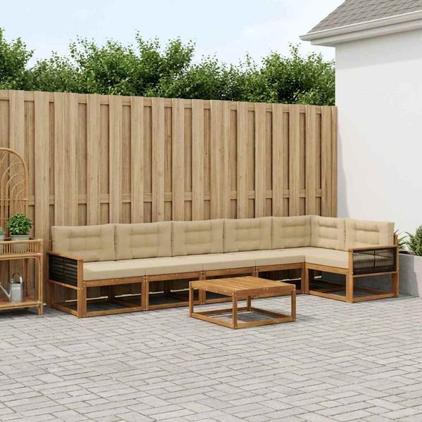 vidaXL Záhradná súprava gaučov s vankúšom 7 pcs Prírodná a béžová