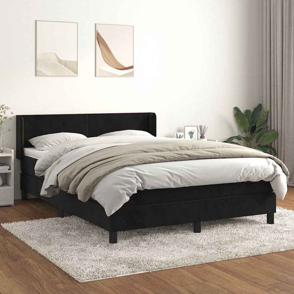 vidaXL Posteľný rám boxspring s matracom čierny 140x200 cm zamat
