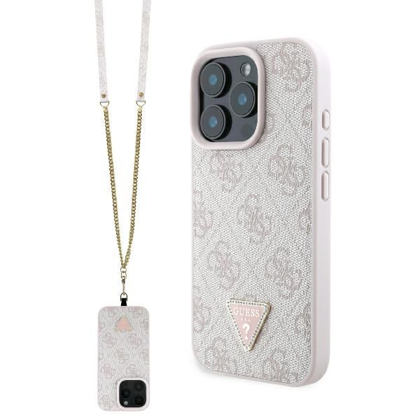 Púzdro Guess pre iPhone 16 Pro Max 6,9" GUHCP16XP4TDSCPP Koža Kov Logo Strass Crossbody ružová