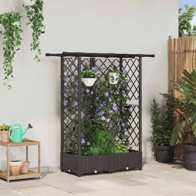 vidaXL Vyvýšený záhon s mriežkou a strechou Hnedá 124 x 40 x 121 cm PP