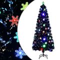 vidaXL Vianočný stromček s LED vločkami čierny 240 cm optické vlákno