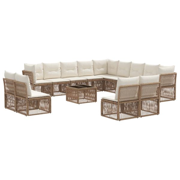 vidaXL Súprava záhradných pohoviek 14 pcs Béžová polyratan