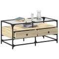 vidaXL Konferenčný stolík sklenená doska dub sonoma 98,5x50x45 cm oceľ