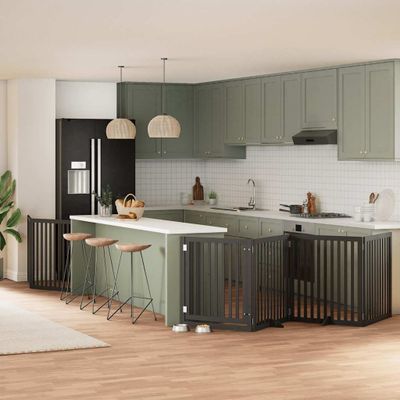 vidaXL Brána pre psa dvere sklad. 8-panel. čierna 640cm topoľové drevo