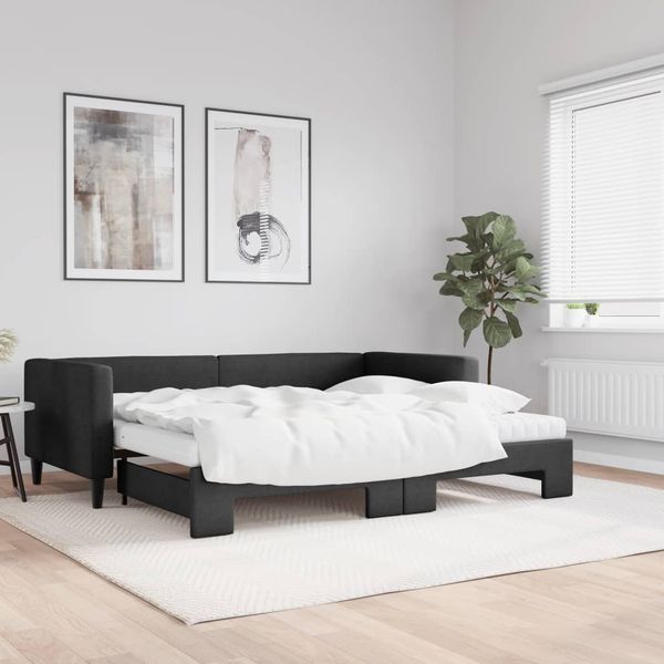 vidaXL Rozkladacia denná posteľ s matracmi čierna 90x190 cm látka