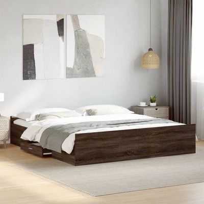vidaXL Posteľný rám so zásuvkami hnedý dub 200x200 cm kompozitné drevo